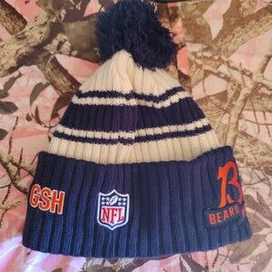 New Era NFL Chicago Bears Pom Knit Hat Navy And White One Size Fits Most